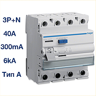 CFA440D Hager - ПЗВ (УЗО) 4P 6kA 40A 300mA тип A