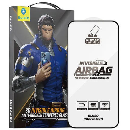 Захисне 3D скло Blueo Invisible Airbag Anti-broken для Apple iPhone 14 Pro / 15 / 16 (6.1") Чорний, фото 1