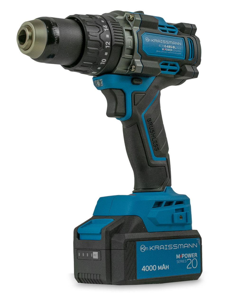 Шуруповерт безщітковий акумуляторний KRAISSMANN 4135 ABS-BL 20/2 (M-POWER series 20), фото 1