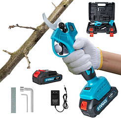 Триконтактний акумуляторний безщітковий Секатор-Садові ножиці з дисплеєм та двома АКБ(21V 2.0 Ah) у кейсі