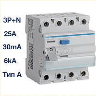 CDA425D Hager - ПЗВ (УЗО) 4P 6kA 25A 30mA тип A