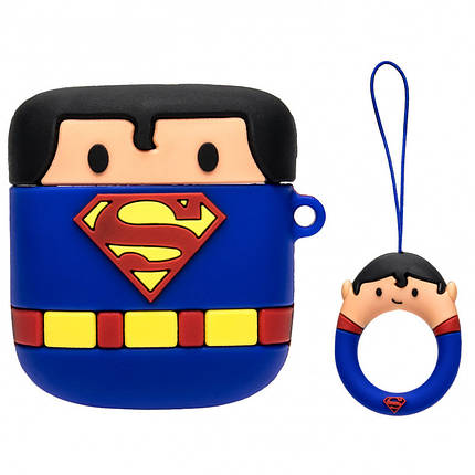 Силіконовий футляр Marvel & DC series для навушників AirPods 1/2 + кільце Супермен/Синій, фото 1
