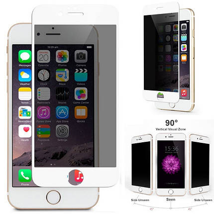 Захисне скло Privacy 5D (тех.пак) для Apple iPhone 7 plus / 8 plus (5.5") Білий, фото 3