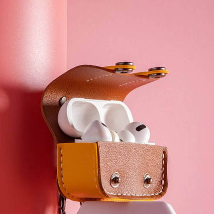 Шкіряний футляр Briefcase для навушників AirPods Pro 2 / Pro Brown / Yellow, фото 4