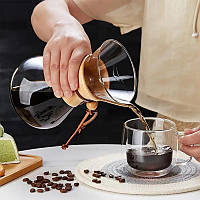 Кавоварка пуровер кемекс 800 мл з багаторазовим фільтром для заварювання кави воронка chemex скляний