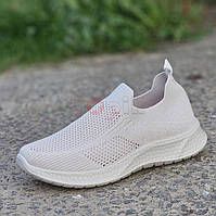 Мокасини жіночі літні текстильні бежеві Мокасины женские летние тканевые бежевые (Код: 3586)