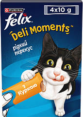 Корм консервований для дорослих та літніх котів Felix Deli Moments з куркою, 4×10г (Фелікс)