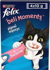 Корм консервований для дорослих та літніх котів Felix Deli Moments з лососем, 4×10г (Фелікс)