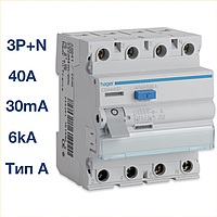 CDA440D Hager - ПЗВ (УЗО) 4п 6kA 40A 30mA тип A