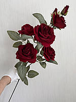 Штучна оксамитова трійка. Гілка бордової троянди ( Premium, 97 см ), фото 7