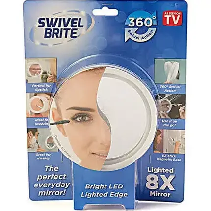 Портативне дзеркало у ванну зі світлодіодною підсвіткою Swivel Brite 360, колір білий, фото 1