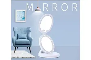 Косметичне дзеркало Large LED Mirror W0-29 з LED підсвічуванням, кругле, складане, 5X, LED дзеркало, фото 4
