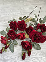 Штучна оксамитова трійка. Гілка бордової троянди ( Premium, 97 см ), фото 2