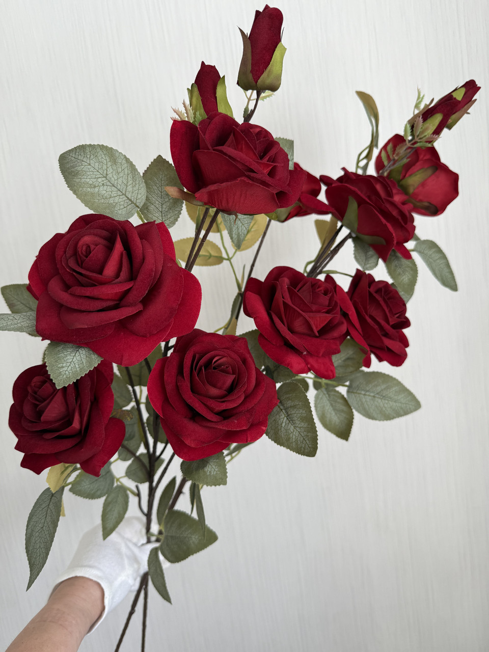 Штучна оксамитова трійка. Гілка бордової троянди ( Premium, 97 см ), фото 1
