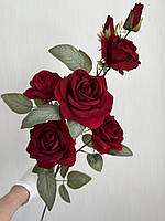 Штучна оксамитова трійка. Гілка бордової троянди ( Premium, 97 см ), фото 3