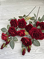 Штучна оксамитова трійка. Гілка бордової троянди ( Premium, 97 см ), фото 5