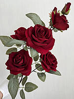 Штучна оксамитова трійка. Гілка бордової троянди ( Premium, 97 см ), фото 4