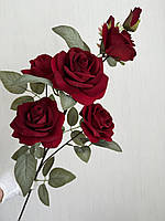 Штучна оксамитова трійка. Гілка бордової троянди ( Premium, 97 см ), фото 6
