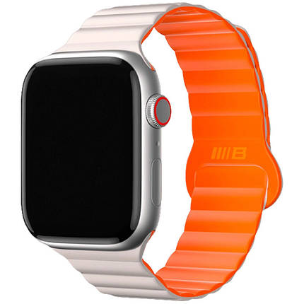 Ремінець BlueO Magnetic Silicone для Apple Watch 42(ser.1-3)/44/45/46/49mm White / Orange, фото 1