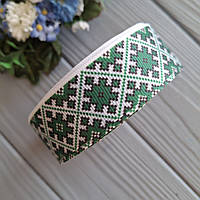 Стрічка репсова 2.5 см малюнок орнамент у зелених тонах