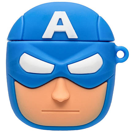 Силіконовий футляр Marvel & DC series для навушників AirPods 1/2 + карабін Капітан Америка/Синій, фото 1