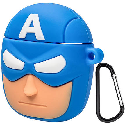 Силіконовий футляр Marvel & DC series для навушників AirPods 1/2 + карабін Капітан Америка/Синій, фото 3
