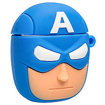 Силіконовий футляр Marvel & DC series для навушників AirPods 1/2 + карабін Капітан Америка/Синій, фото 4