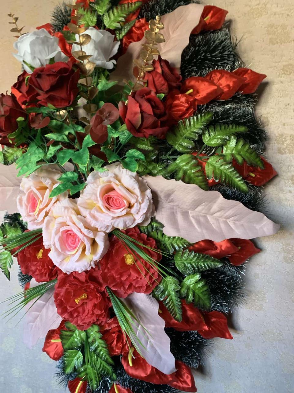 Вінок похоронний зі штучних квітів, 5 шт. Вінок похоронний Вінок похоронний 165*75 см, Похоронний вінок, фото 1