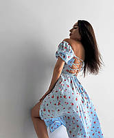 Сукня жіноча квіткова із софту зі шнурівкою на спинці (Норма, фото 6