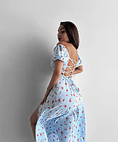 Сукня жіноча квіткова із софту зі шнурівкою на спинці (Норма, фото 7