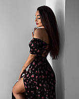 Сукня жіноча квіткова із софту зі шнурівкою на спинці (Норма, фото 10