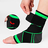 Еластичний компресійний бандаж для гомілкостопу, спортивний фіксатор на гомілкостоп Сірий с зеленим SU-01267, фото 7