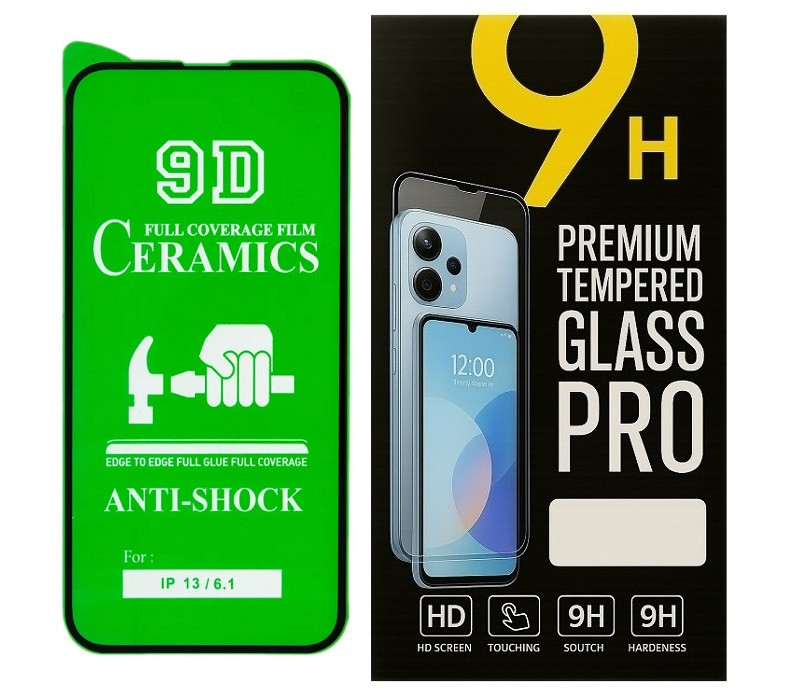 Протиударна захисна плівка Ceramics 9D для Apple iPhone 13 з чорною рамкою, глянцева, фото 1