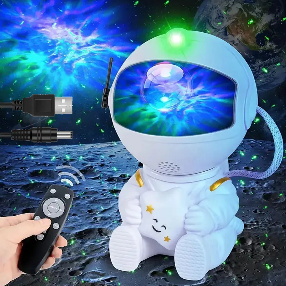 Нічник проєктор зоряного неба Космонавт, від USB, з пультом/Місячний лазерний світильник із проєкцією