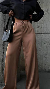 Жіночі шоколадні прямі шовкові штани