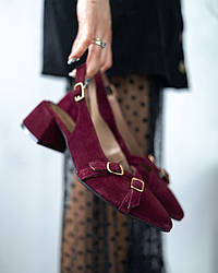 Жіночі босоніжки з бордової замші підбор 5 см