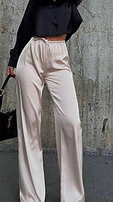 Жіночі кремові прямі шовкові штани
