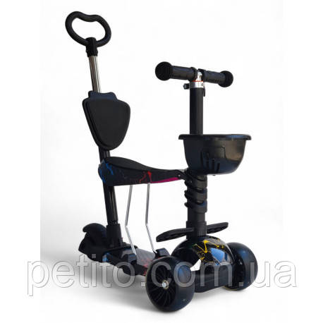 Дитячий самокат з сидінням та батьківською ручкою 3 в 1 WideJoy 079SD, фото 1