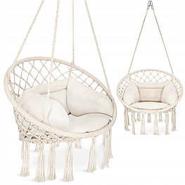 Крісло-гойдалка 4FIZJO Boho Dream 80 см з подушкою, підвісне, плетене Beige (P-5905973404549)