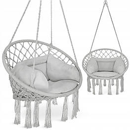 Крісло-гойдалка 4FIZJO Boho Dream 80 см з подушкою, підвісне, плетене Grey (P-5905973404532)