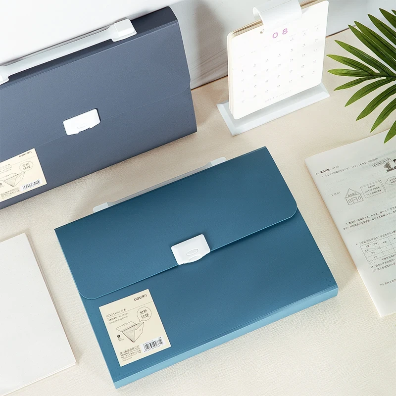 Портфель Папка Deli 72593, 13 відділень, А4 на замку, (блакитний/синій), Портфель-папка для документів