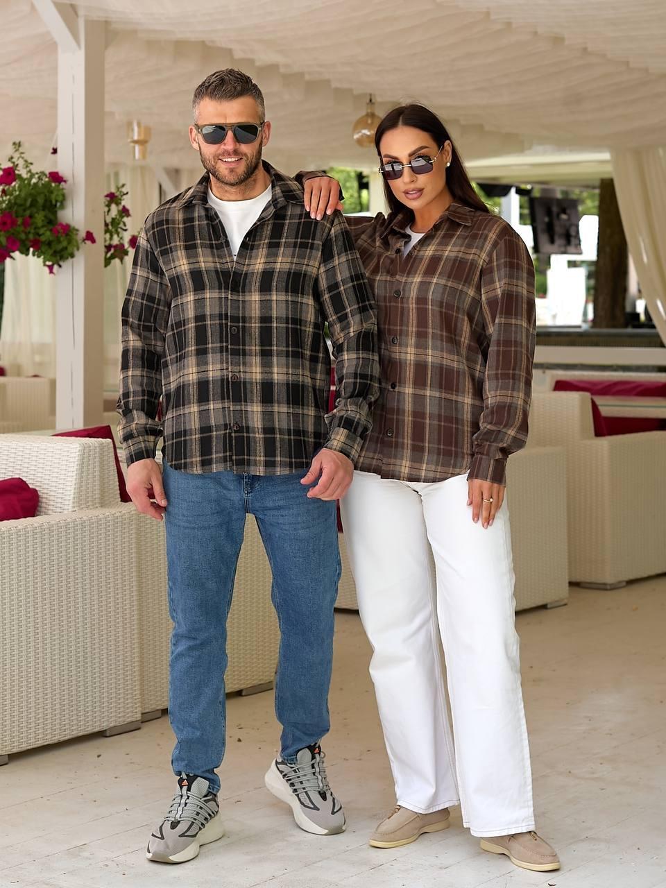 Жіноча та чоловіча сорочка у стилі family look з фланелі