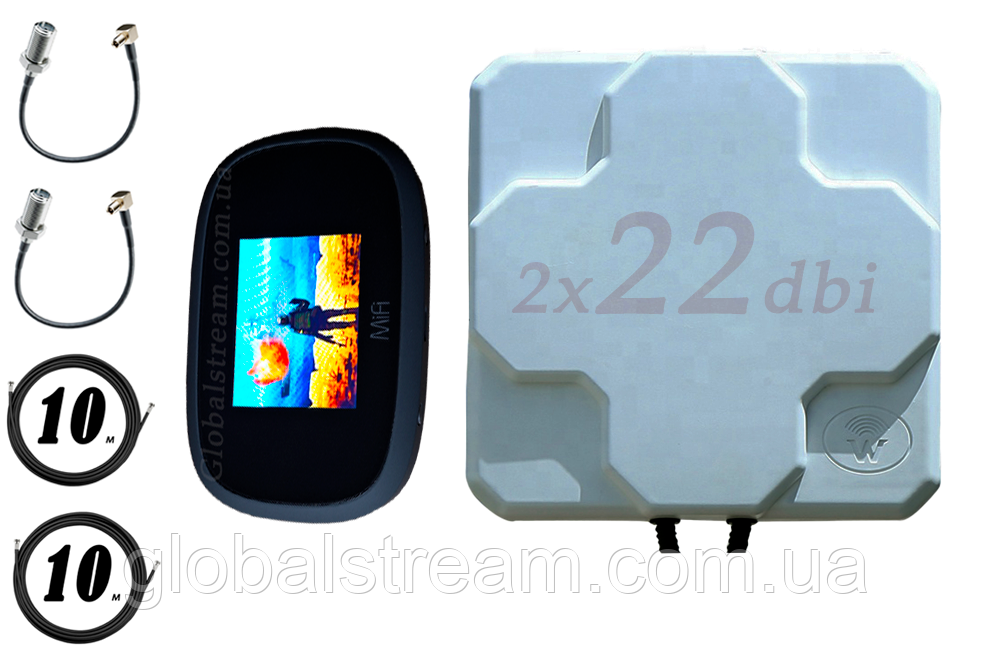 Повний комплект 4G/LTE/3G c Novatel Verizon MiFi 8000 (8800) Cat.18 до 1.2 Гб/с і Антена MIMO 2×22dbi (44дб)