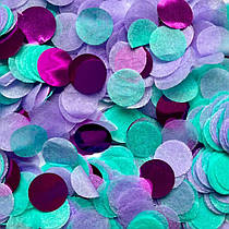 Конфеті "Кружечки тіш'ю" мікс 15 мм м'ята бузковий фуксія