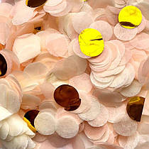 Конфеті "Кружечки тіш'ю" мікс 15 мм персик айворі золото