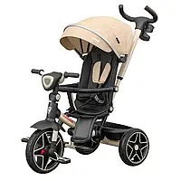 Дитячий триколісний велосипед Tilly Dynamic T-3810 (бежевий) з ручкою, PU колесами, капюшоном та музичною фарою
