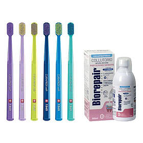 Зубна щітка Curaprox CS 1560 Soft для чутливих ясен + ополіскувач BIOREPAIR PLUS "Догляд за яснами з гіалуроновою кислотою"