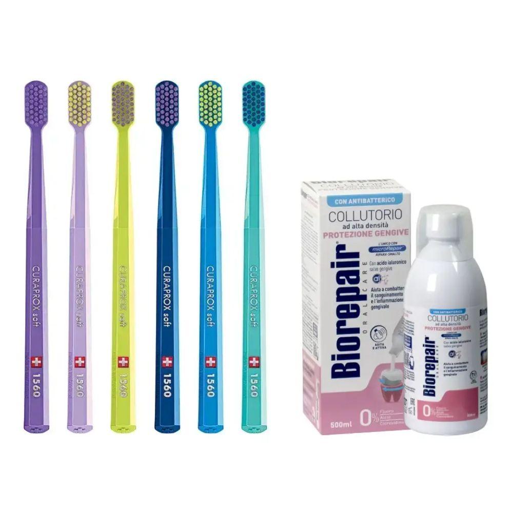 Зубна щітка Curaprox CS 1560 Soft для чутливих ясен + ополіскувач BIOREPAIR PLUS "Догляд за яснами з гіалуроновою кислотою"