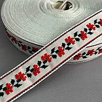 2см Тесьма национальная с орнаментом - червоні маки