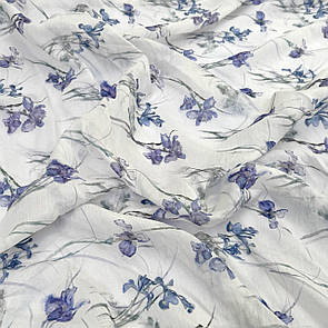 Тканина Тенцель натуральна 75 г/м2 принт 150 см Квіти бузково-сині